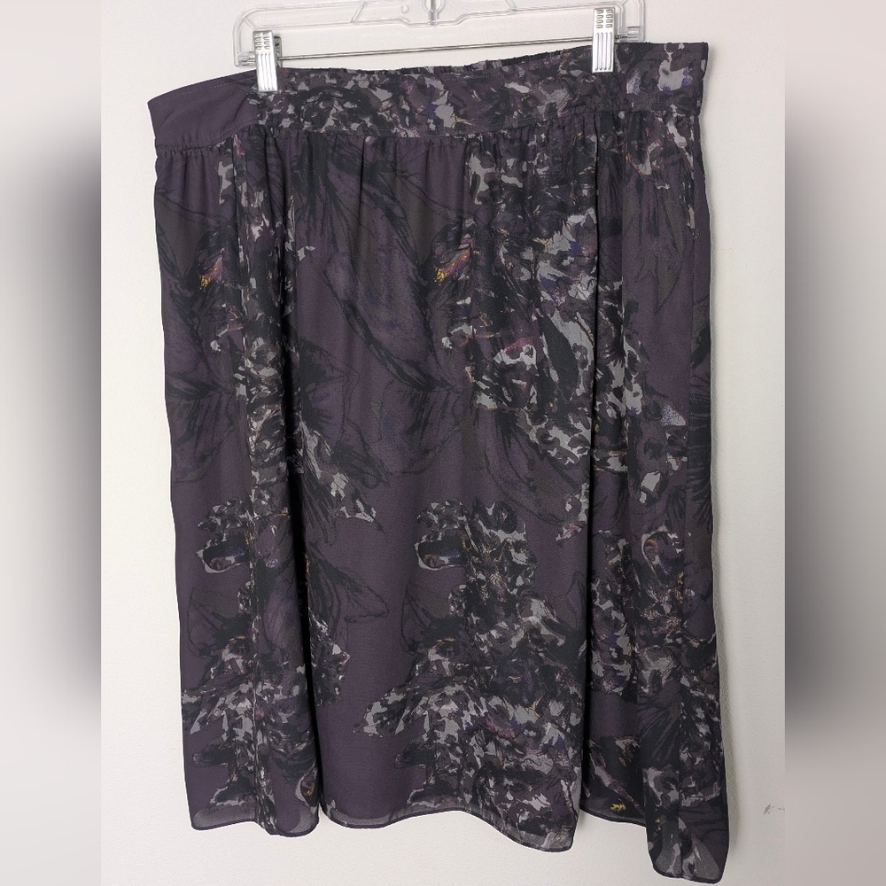 Sejour Women's Mini Skirt Purple 16W Elastic Waist Lined Floral Plum Black NEW